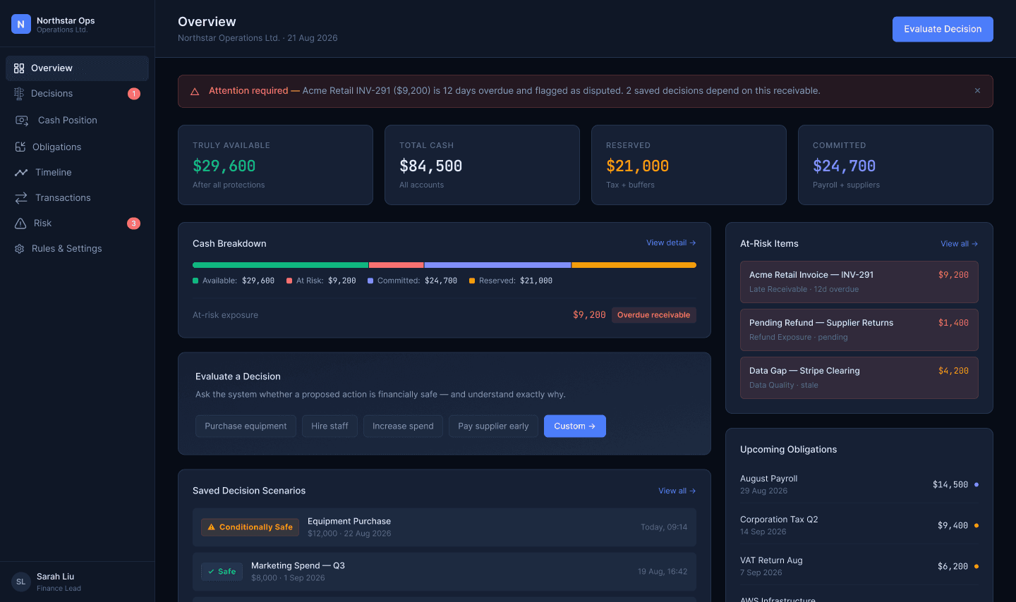True Available Cash interface