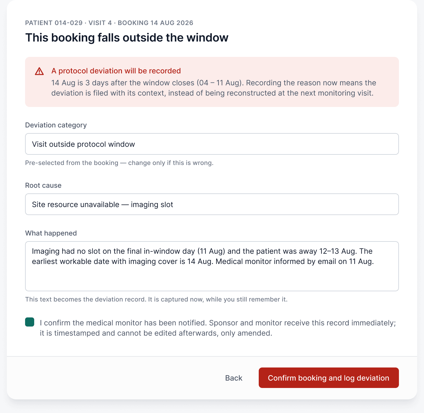 The out-of-window justification dialog: category, root cause and what happened